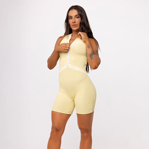 Macaquinho Alongado Power Zip Canelado - Amarelo Manteiga