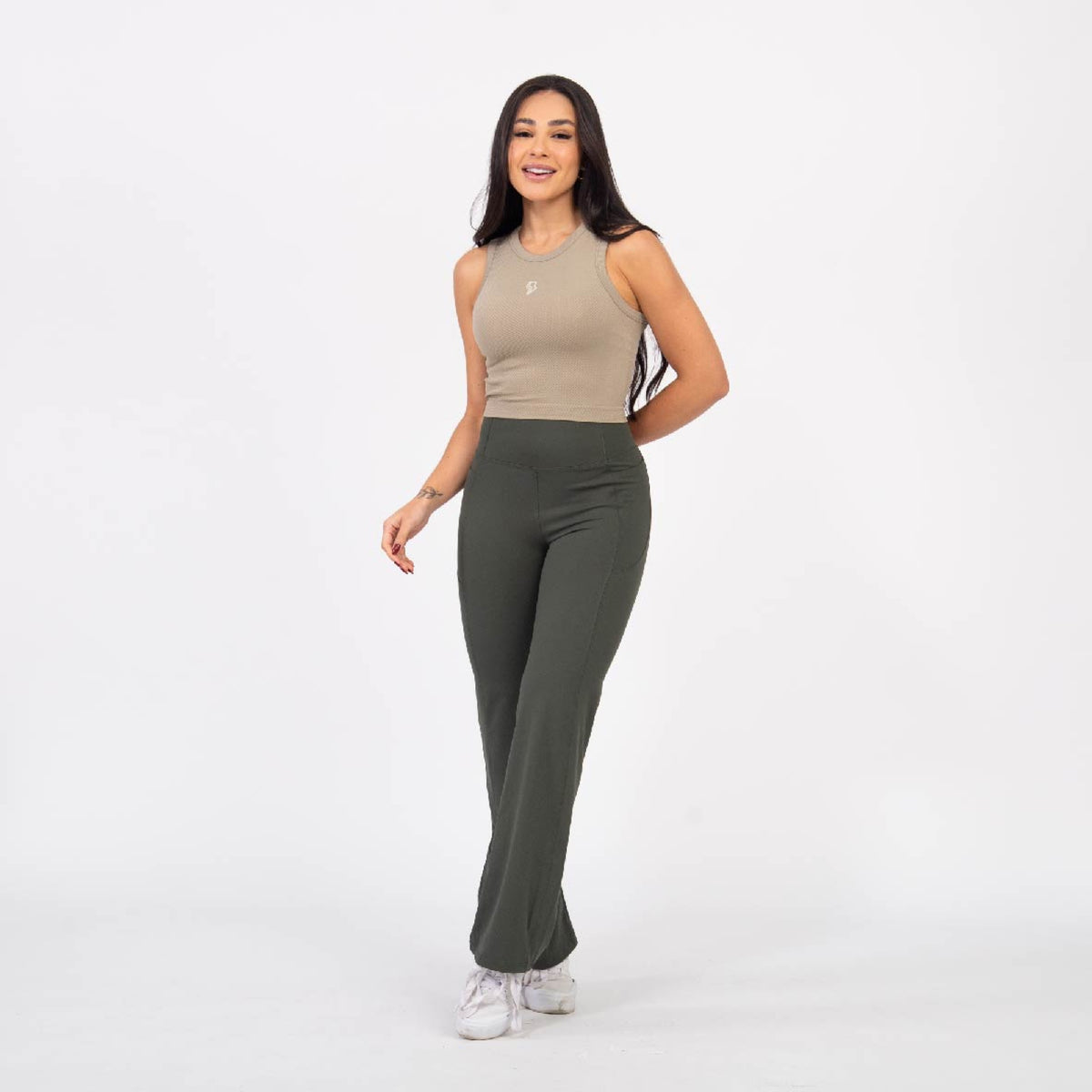 Regata Cropped Flex - Cáqui Frio