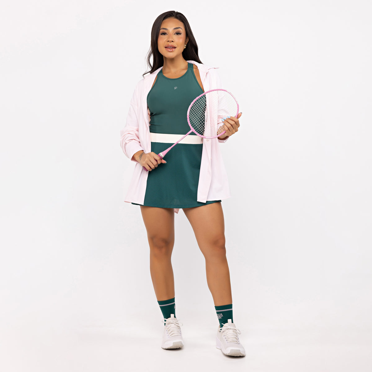 Saia Mesh Godê - Esmeralda & Off White