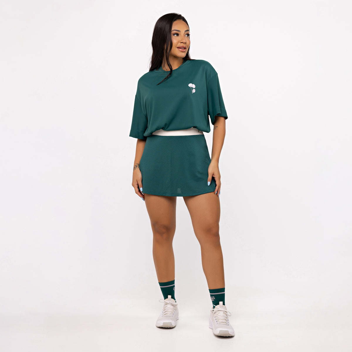 Saia Mesh Godê - Esmeralda & Off White
