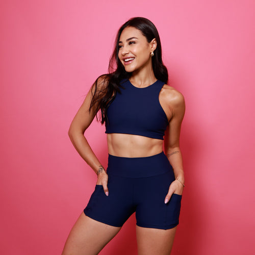 Short Anatômico Com Bolso - Azul Marinho