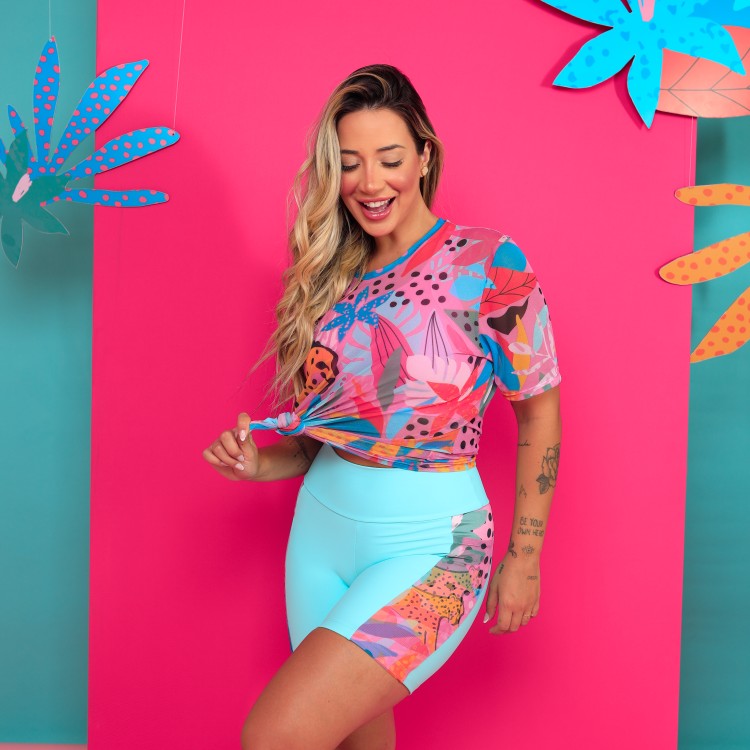 Short Alongado com Bolso Tule - Onça Pop