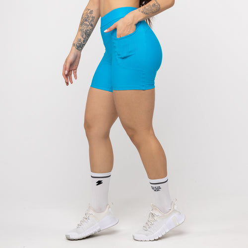 Short Alongado com Bolso e Cós de Elástico - Azul Malibu