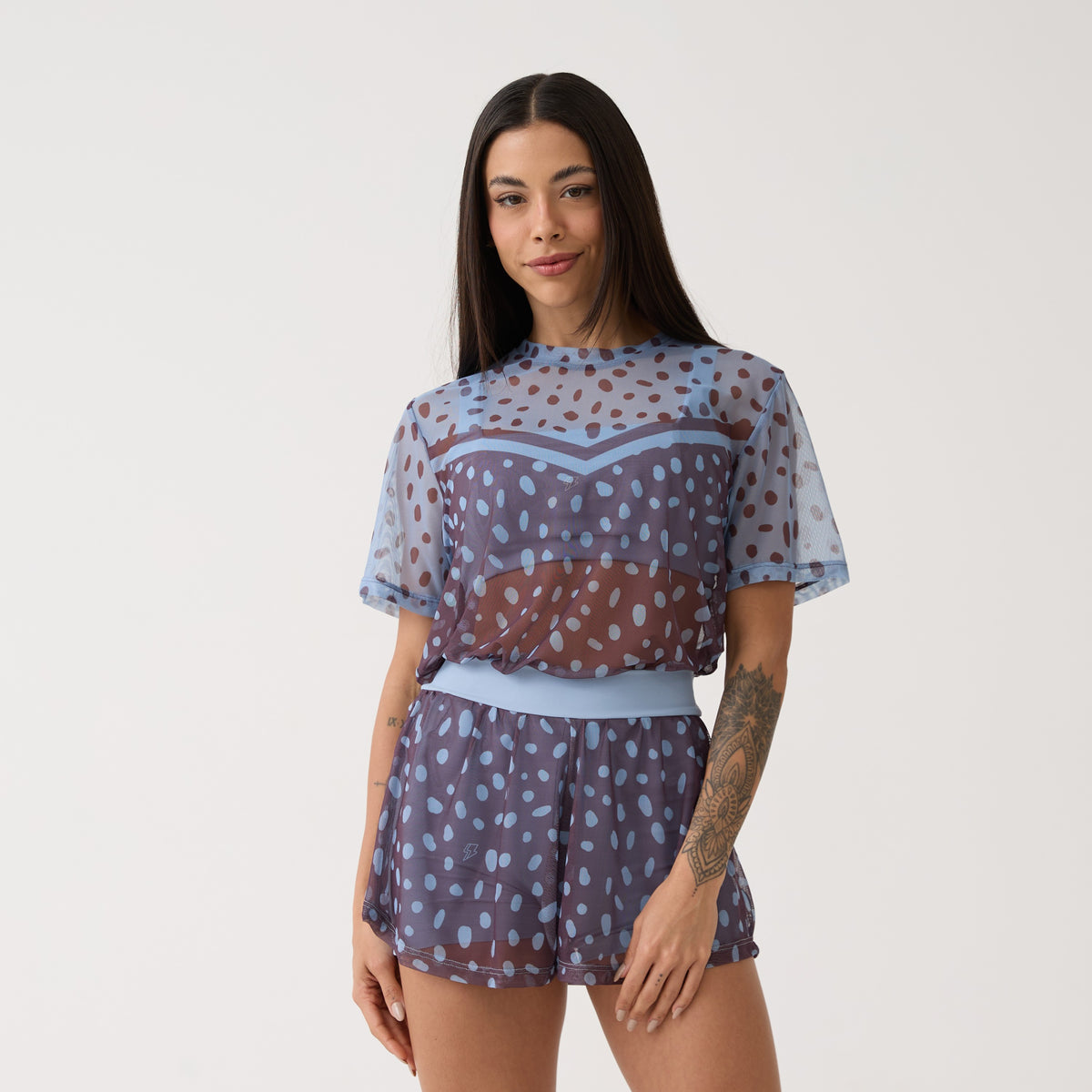 Short Duplo de Tule Estampado Bolso - Polka Dot