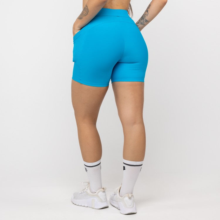 Short Alongado com Bolso e Cós de Elástico Azul Malibu