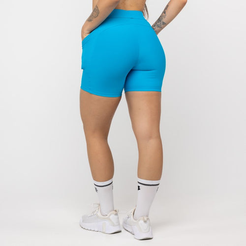 Short Alongado com Bolso e Cós de Elástico Azul Malibu
