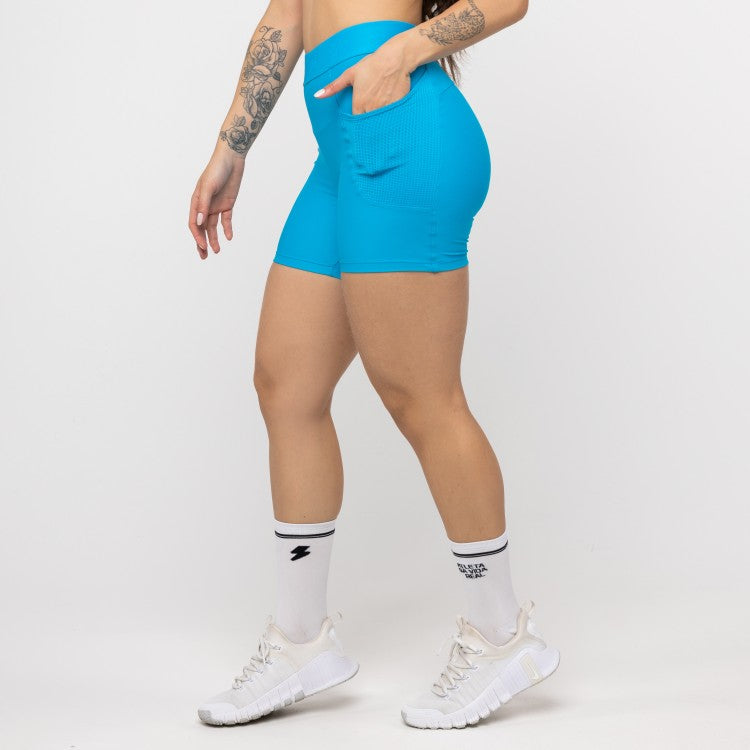 Short Alongado com Bolso e Cós de Elástico Azul Malibu