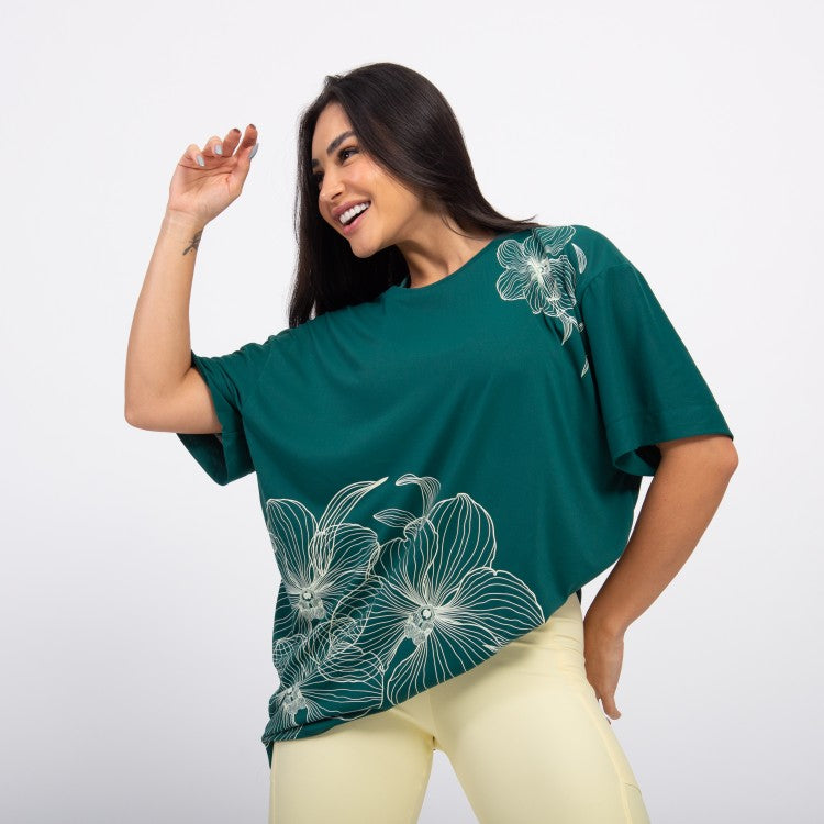T-shirt Oversized Sport Flower - Esmeralda