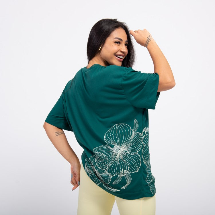 T-shirt Oversized Sport Flower - Esmeralda