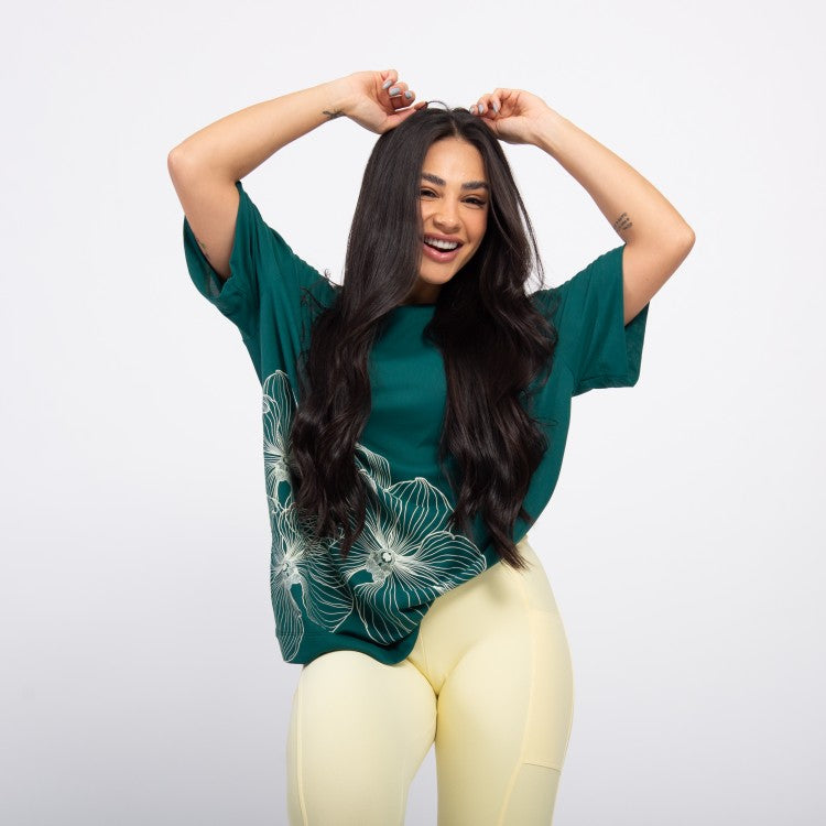 T-shirt Oversized Sport Flower - Esmeralda