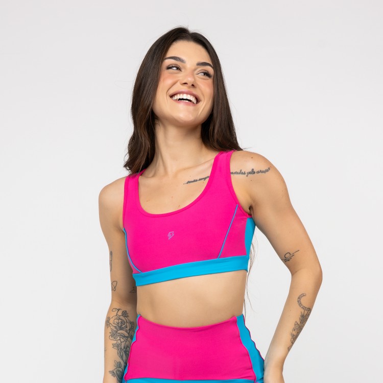 Top Abertura Costas Tela Pink e Azul Malibu