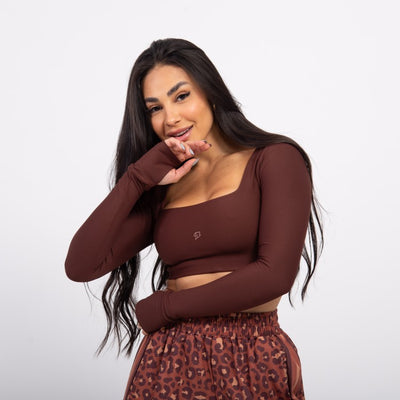 Top Cropped Manga Longa Sleek - Café