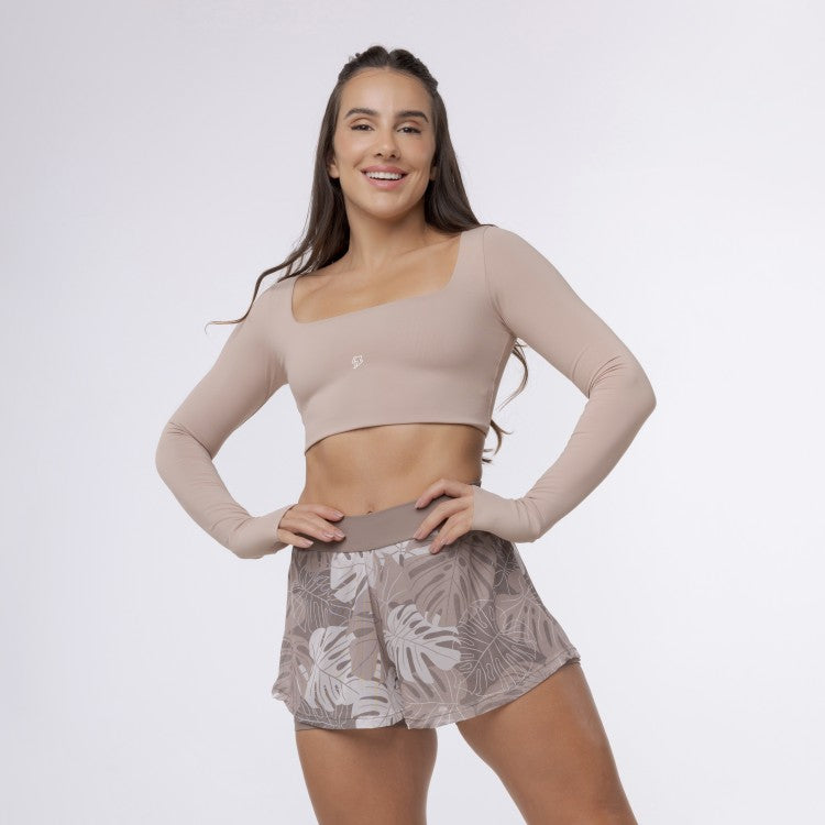 Top Cropped Manga Longa Sleek - Café com Leite