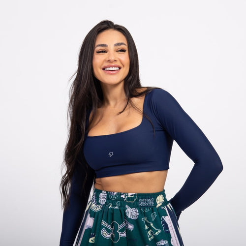 Top Cropped Manga Longa Sleek - Marinho