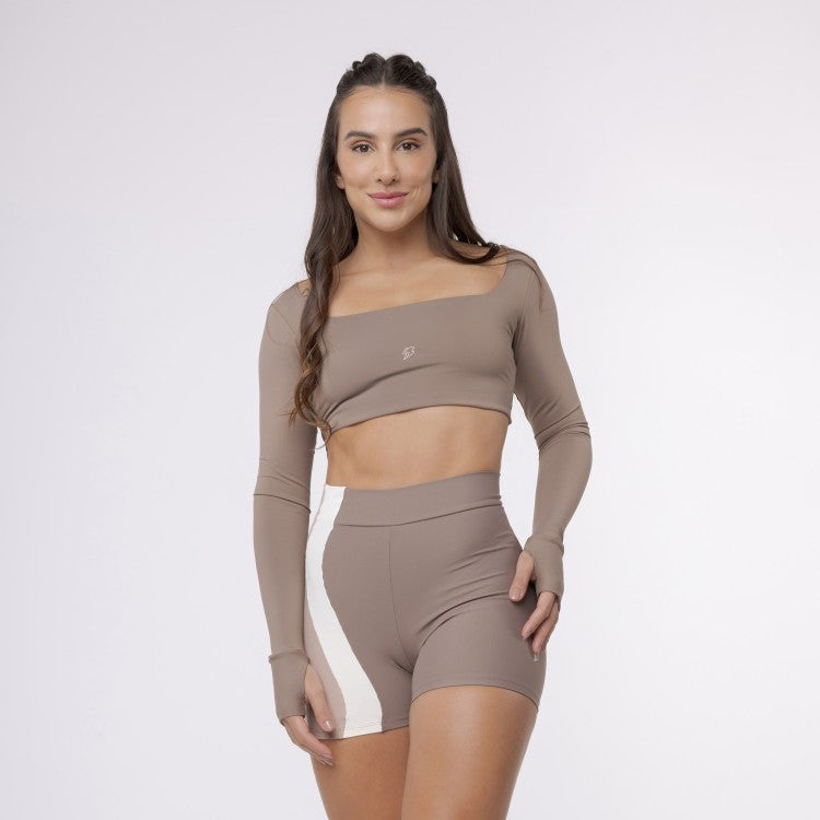 Top Cropped Manga Longa Sleek - Marrom Trufa