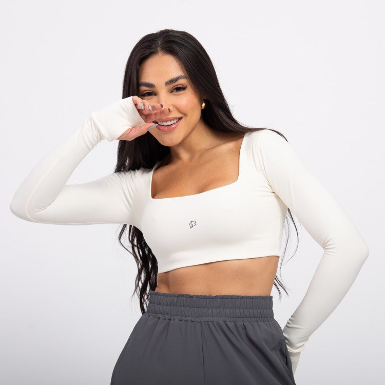 Top Cropped Manga Longa Sleek - Off White