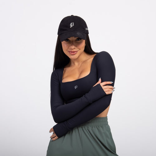 Top Cropped Manga Longa Sleek - Preto