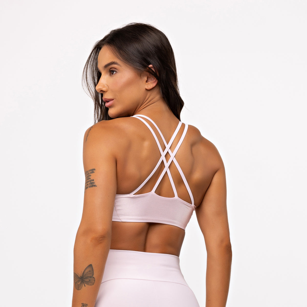 Conjunto Fitness Anatomic Shine Top Straps e Legging Cintura Alta - Ballet