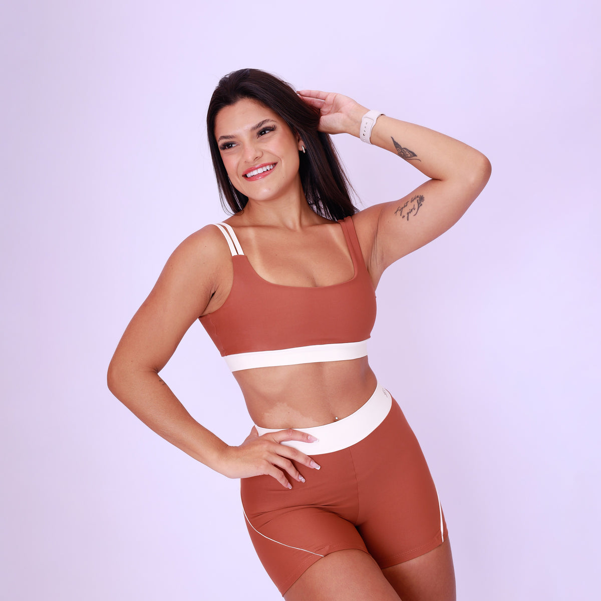 Top Camiseta com Alça Dupla - Chocolate &amp;amp; Off White