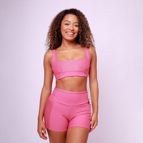 Top Camiseta Decote Quadrado - Rosa Chá
