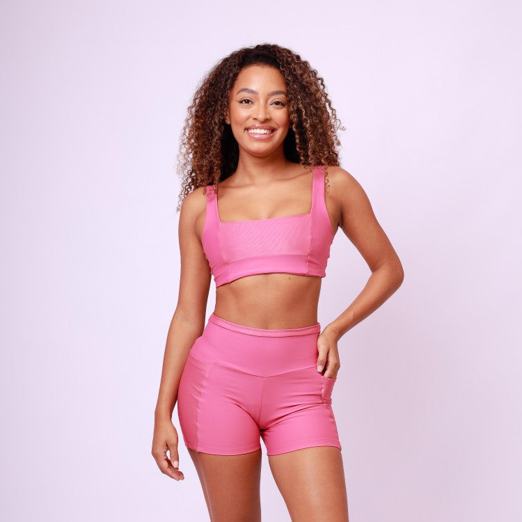 Top Camiseta Decote Quadrado - Rosa Chá