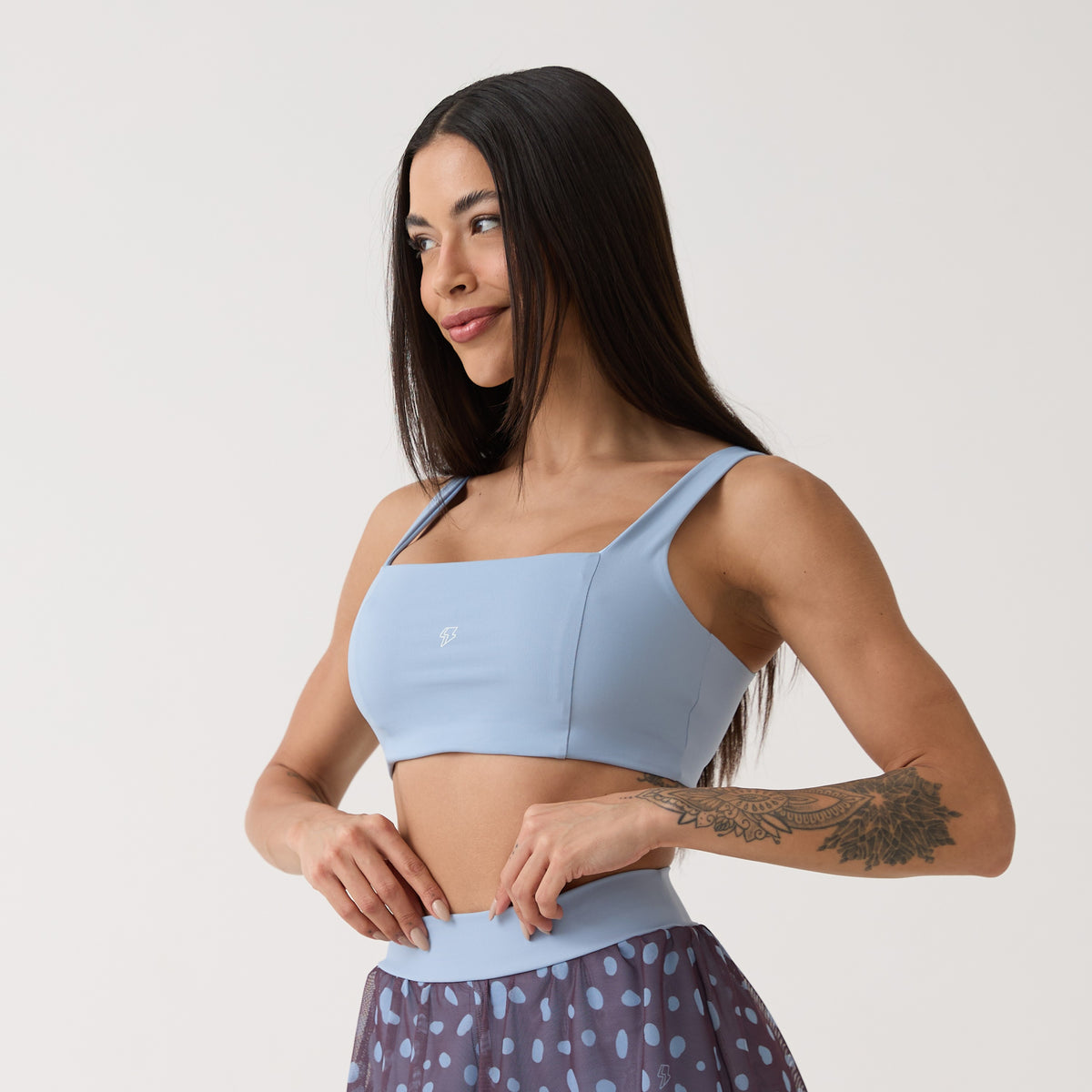 Top Camiseta Decote Quadrado - Azul Névoa