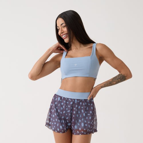 Top Camiseta Decote Quadrado - Azul Névoa
