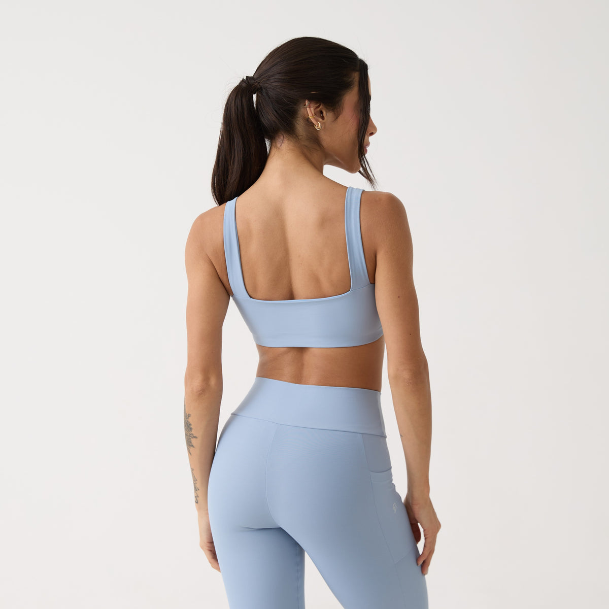 Top Camiseta Decote Quadrado - Azul Névoa