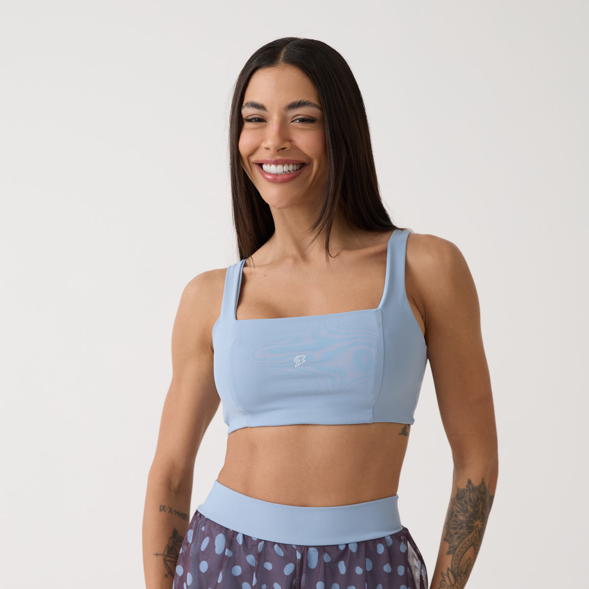 Top Camiseta Decote Quadrado - Azul Névoa