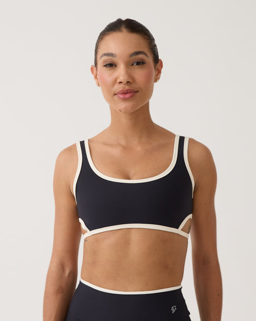 Top Camiseta Bicolor Abertura Costas - Preto & Off White