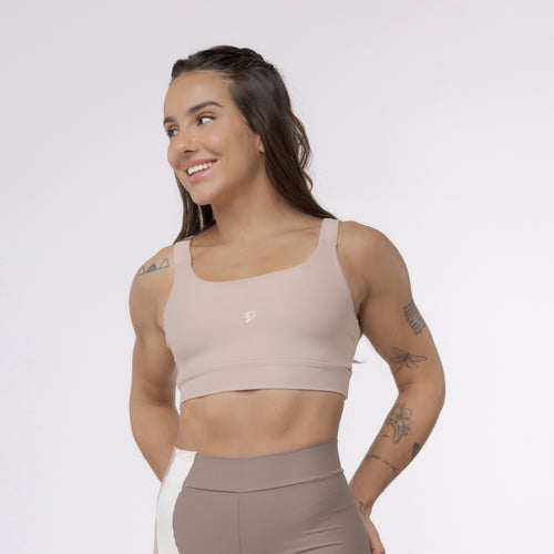 Top Camiseta Alça Elástico - Café com Leite