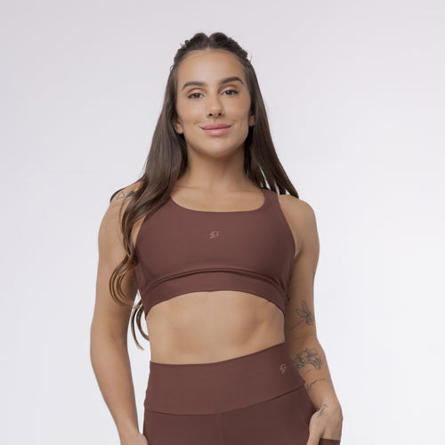 Top Camiseta Alça Elástico - Café