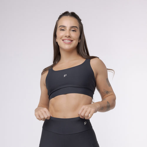 Top Camiseta Alça Elástico - Preto