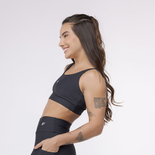 Top Camiseta Alça Elástico - Preto